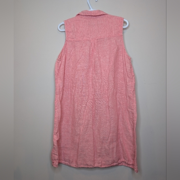 Tahari Women's 1X Plus Size Coral Pink 100% Linen Collared Button Shift Dress - Picture 2 of 5